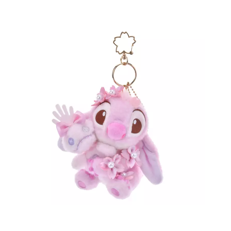 Disney迪士尼|Cherry Blossom Sakura 2025Collection Stitch & Scrump Plush Keychain东迪2025年限定樱花粉史迪仔抱小金毛绒玩偶钥匙扣挂件/包挂/樱花造型钥匙圈|约高さ13.5×幅12×奥行き9(cm)