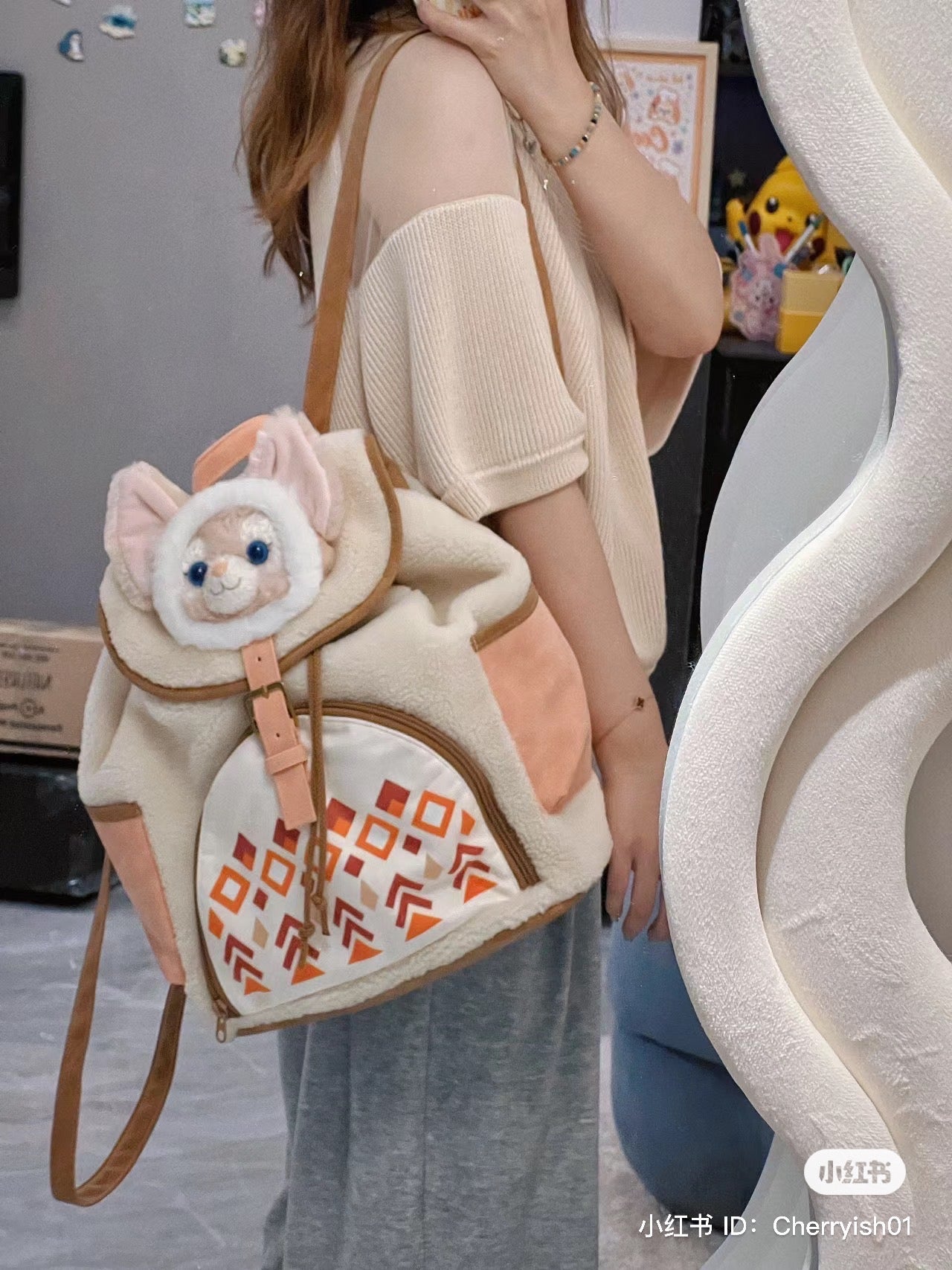 Disney SH|小小梦想家系列毛茸茸贝儿多功能双肩包/书包/大容量耐装