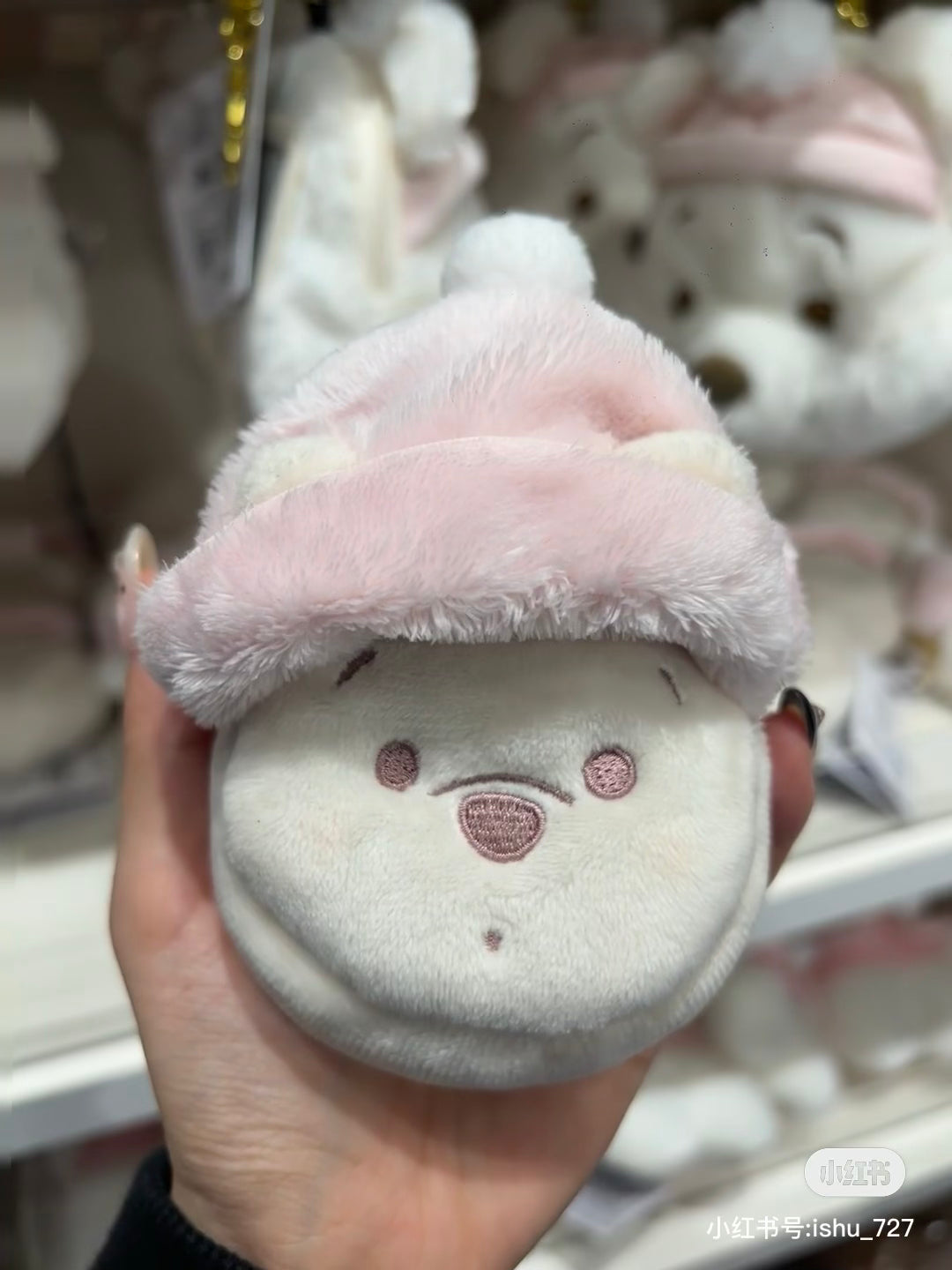 Disney迪士尼|Winnie the Pooh Pouch with Carabiner Fruit Latte Color东迪冬日限定水果拿铁色睡衣睡帽斗篷系列噗噗维尼豆豆眼毛绒钥匙扣挂件零钱包/收纳包|约H11.5×W8.5×D6cm