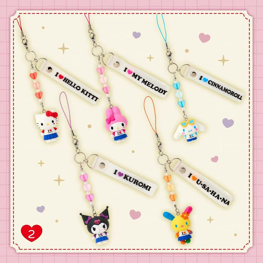 Sanrio|I Love Sanrio Characters Mascot Strap| 3×2.4×4cm approx.