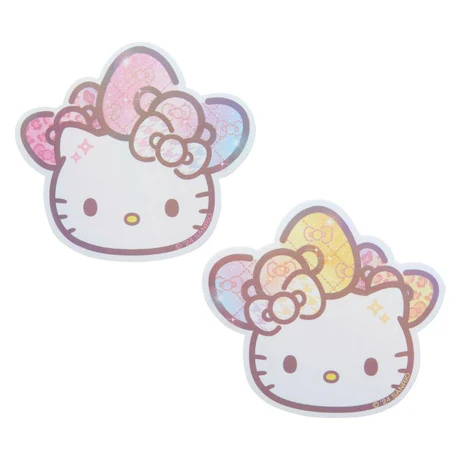 HelloKitty凯蒂猫|Sticker w/ Pouch Birthday 50th The Fashionable Ribbons Sanrio50周年生日限定PVC镭射/极光透明爱心扣迷你零钱包+贴纸套装|约W8×D1.5×H7cm