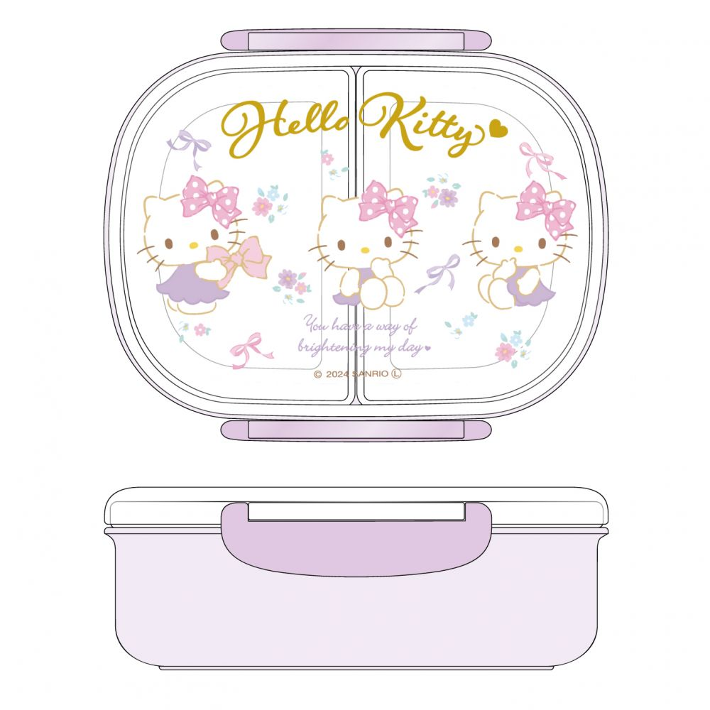 HelloKitty凯蒂猫|Ribbon Lunch Box外出便捷带隔层抗菌午餐盒/饭盒/洗碗机可用|约140 x 113 x H52mm