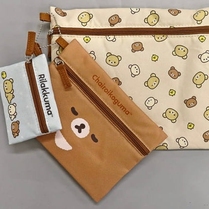 Rilakkuma轻松熊|不同大小三连收纳袋|L: 270 x 210 mm/M: 190 x 140 mm/S: 110 x 80 mm.