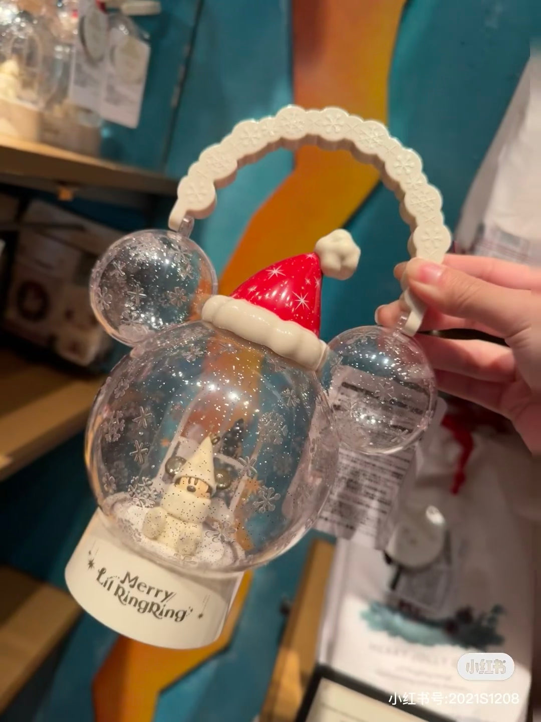 Disney迪士尼 |Merry Lil RingRing Mickey 东迪2024圣诞精灵妖精米奇系列七彩发光雪花图案透明手提灯笼球