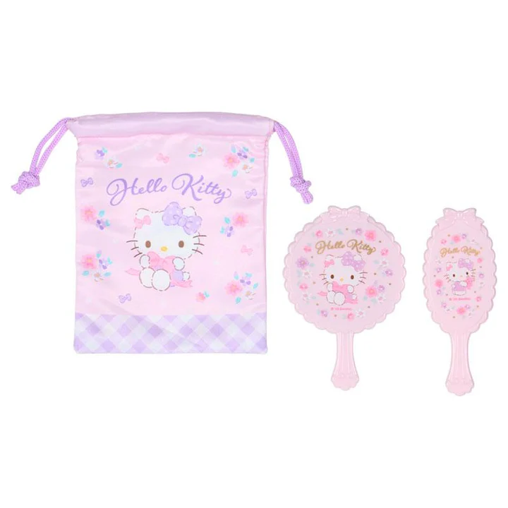 Sanrio|Mirror & Hairbrush Set with Pouch Set|8×0.8×12cm approx.
