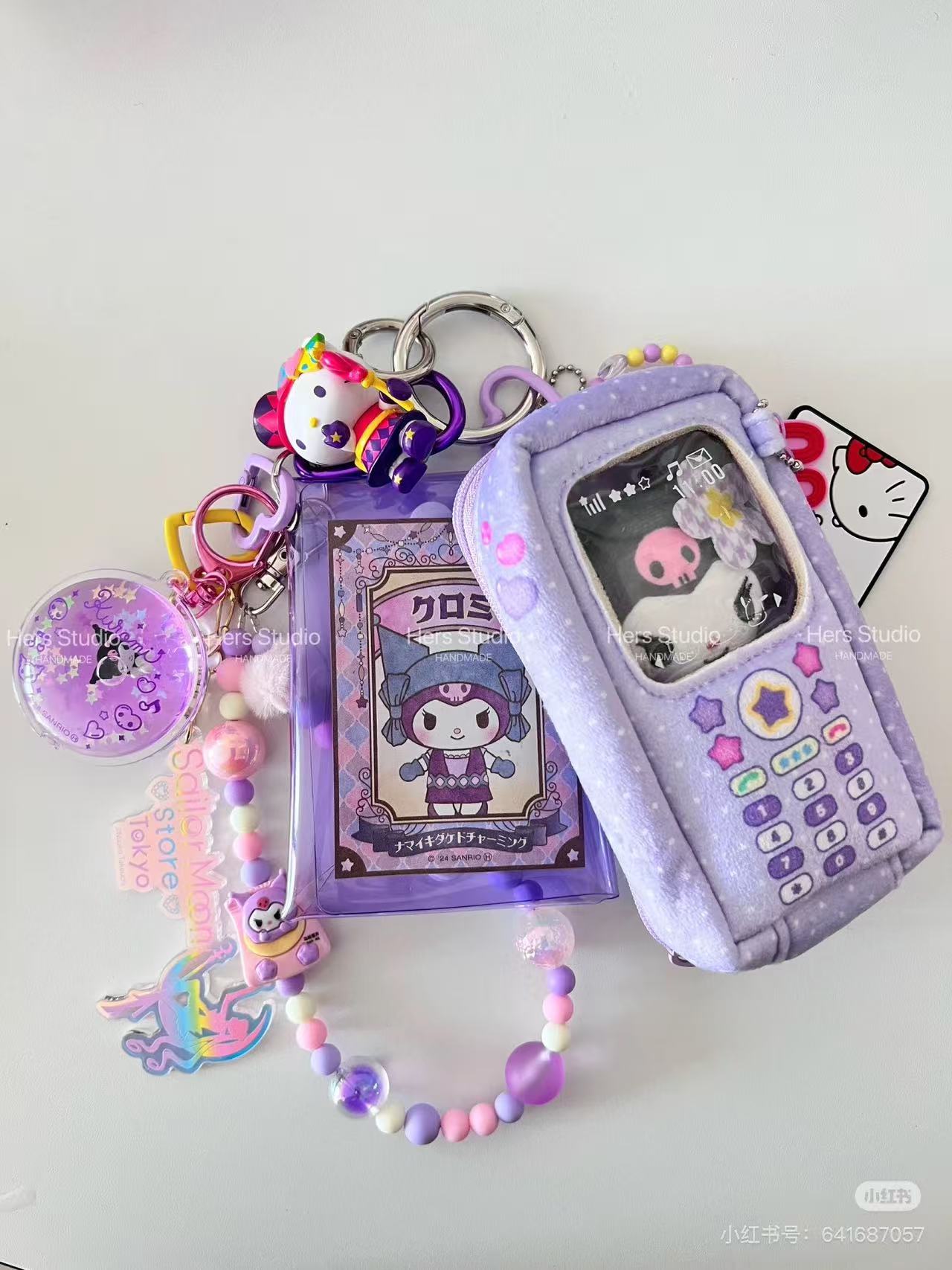 【Customize in Elizabeth store】Sanrio|characters Mobile phone charm bag with Sanrio family doll Keychain/All 6 types|1pcs