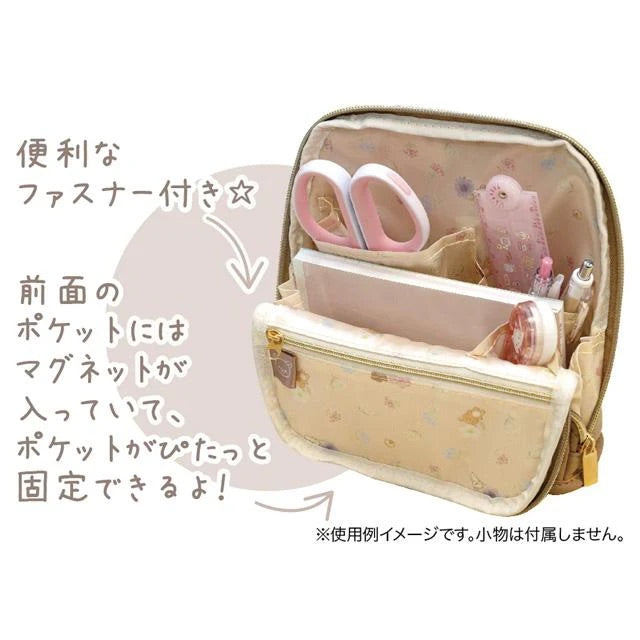 Rilakkuma轻松熊|皮质感站立式多功能收纳包/角色碎花内里/化妆包/铅笔盒/文具收纳/内部分区超亮点|約200×170×70mm