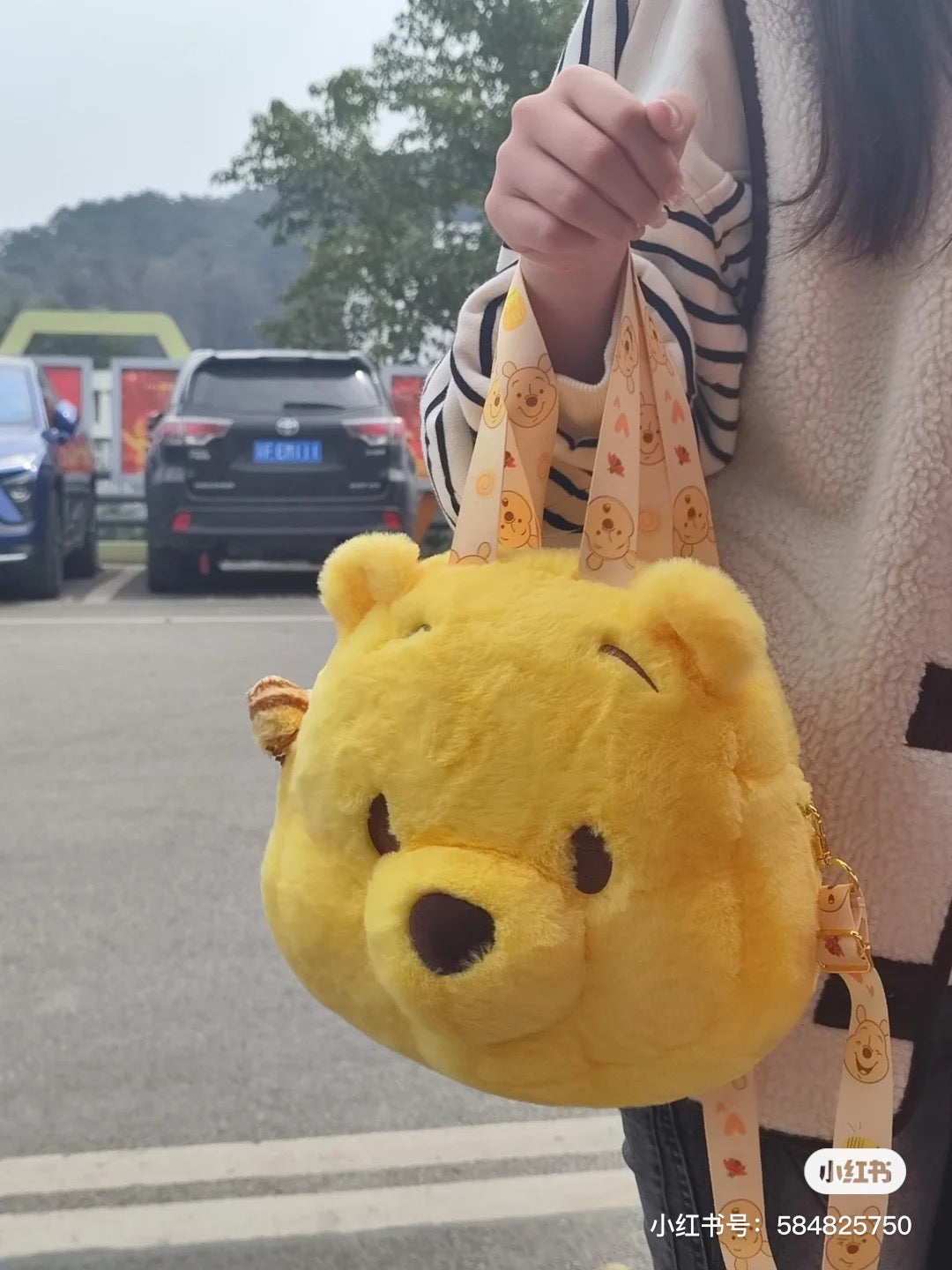 Disney SH|winnie the pooh维尼大脸毛绒包/噗噗手提包|约24x24x15cm