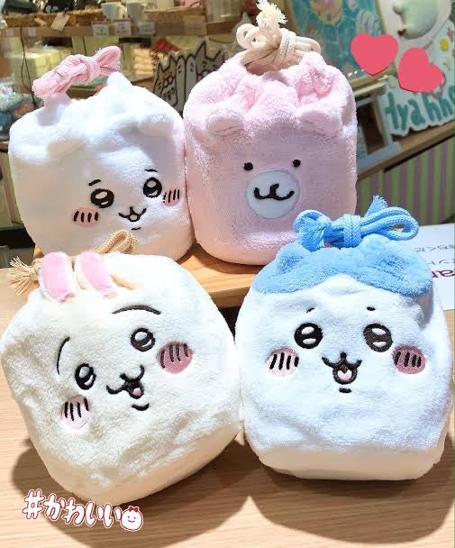 Chiikawa 吉伊卡哇|毛茸茸角色大头巾着/束口袋/防水内里|約W160×H160×D10mm