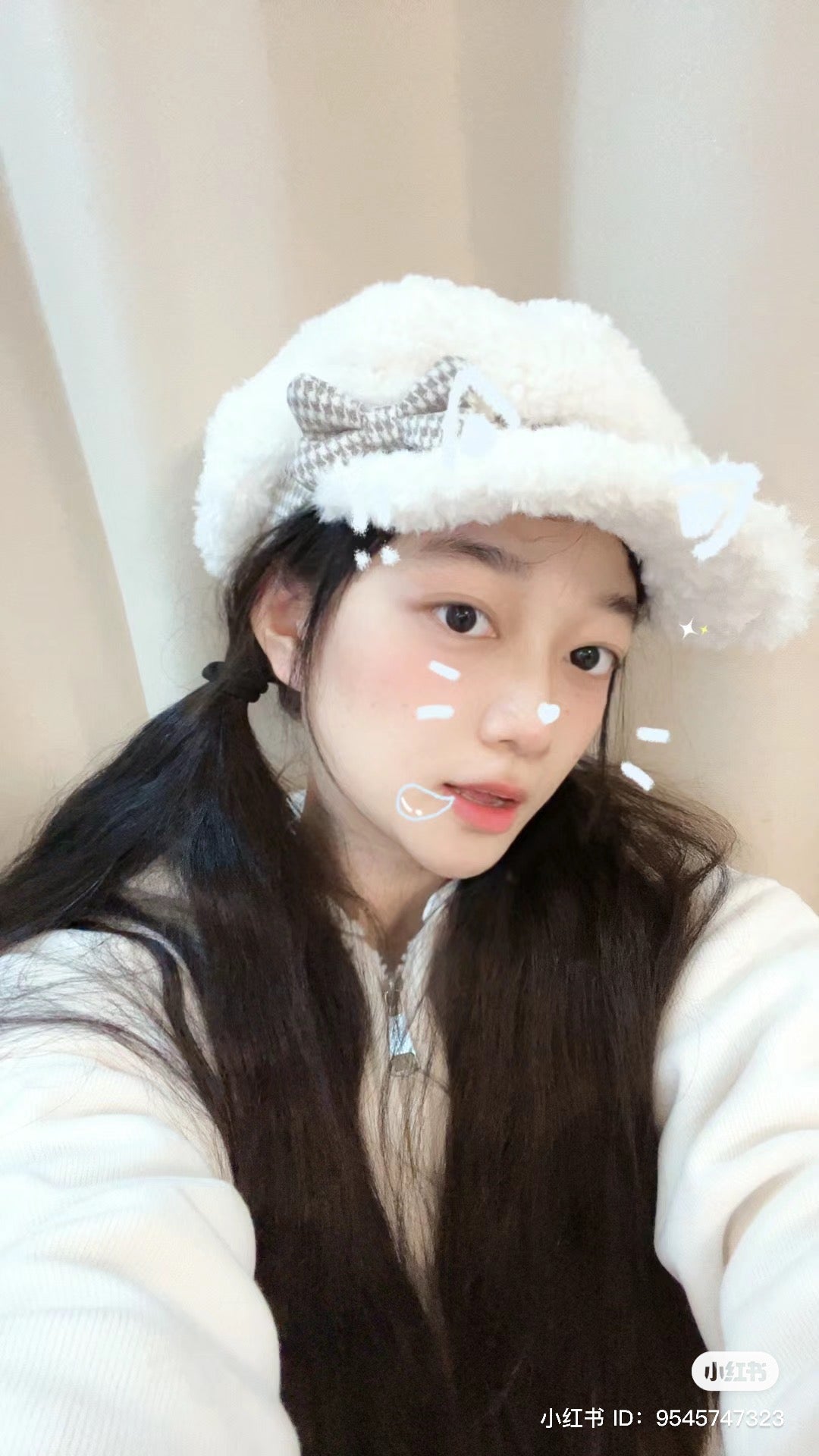 Disney SH|侦探贝儿千鸟格羊羔绒蝴蝶结贝雷帽|头围57cm