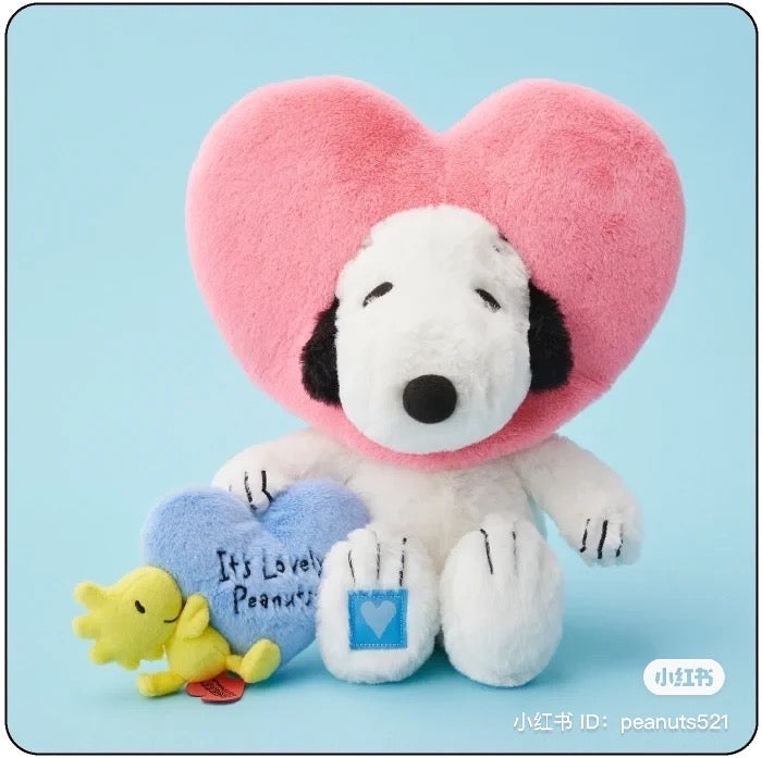 Snoopy|阪急极少量限定/软乎乎粉爱心史努比+蓝爱心小黄鸟组合公仔/玩偶/爱心头套可取下/细节满分