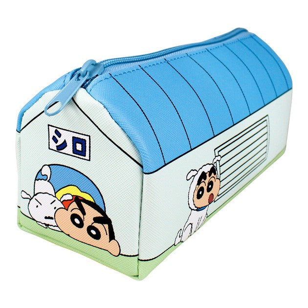 Crayon shin-chan蜡笔小新|十字纹皮质感小屋子形状大容量笔袋/化妆包|約8×19×7cm