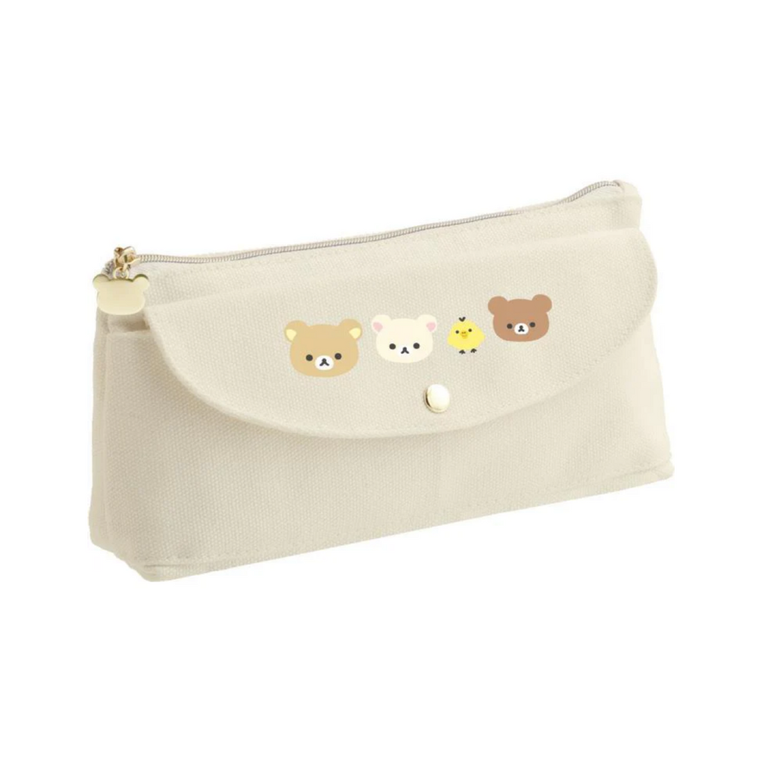 Rilakkuma轻松熊|Favorite Things Pen Case Pencil Pouch Beige San-X 最喜欢的东西系列简约精致刺绣多层笔袋/金属熊头拉链/收纳包|约100×210×50mm