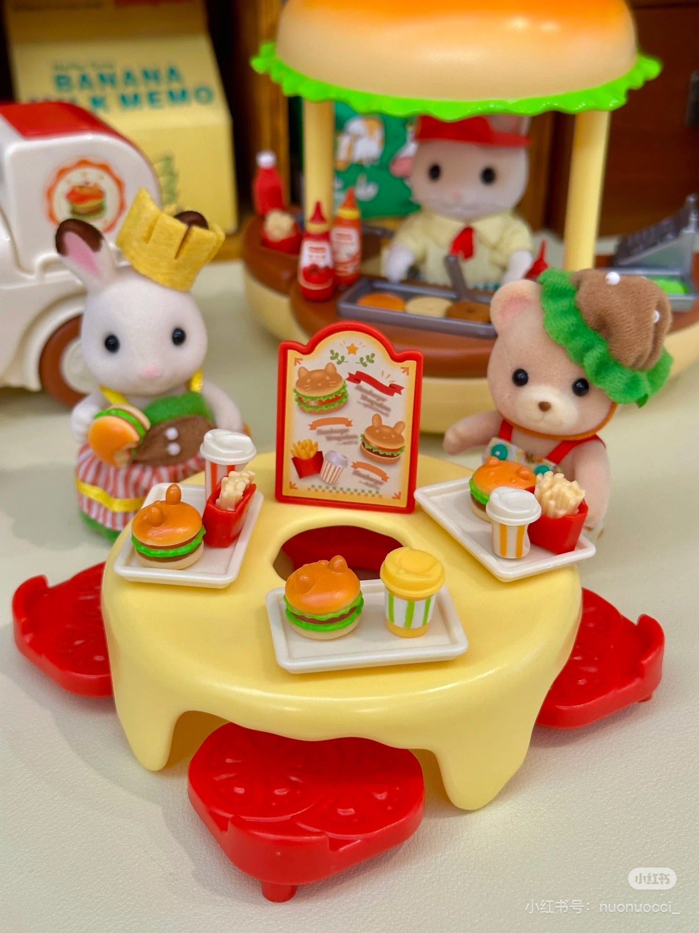 SylvanianFamilies森贝儿家族|AMBURGER PAIR SET Epoch Calico Critters巧克力兔蜜熊宝宝汉堡装扮套装/玩具/过家家