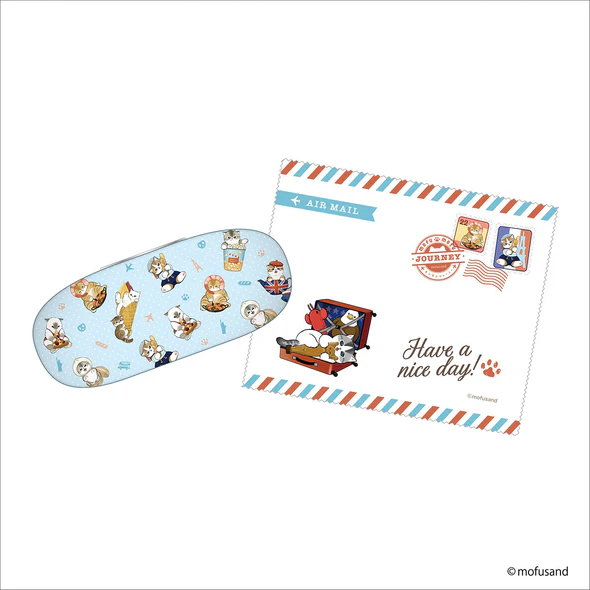 Mofusand|Mofumofu Journey Cats of the World Blue Glasses Case with Cloth| 60×160×40mm approx.