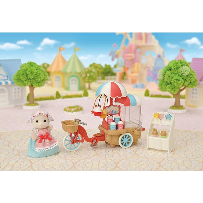 SylvanianFamilies森贝儿家族|Popcorn Delivery Trike-Sheep Mother Barbara羊妈妈爆米花贩卖车摊套组/三轮车摊可拆卸5653