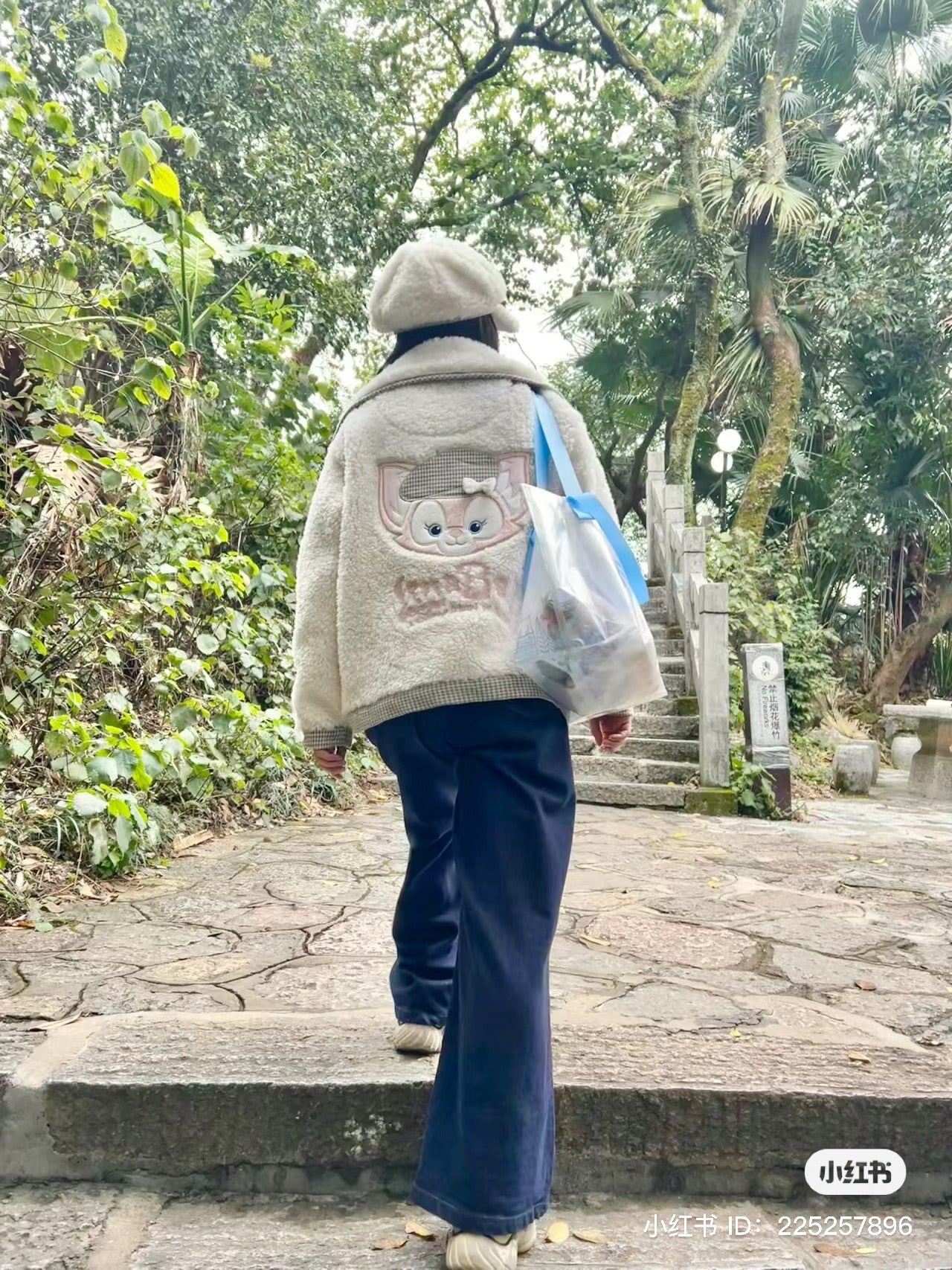 Disney SH|侦探贝儿千鸟格羊羔绒蝴蝶结贝雷帽|头围57cm