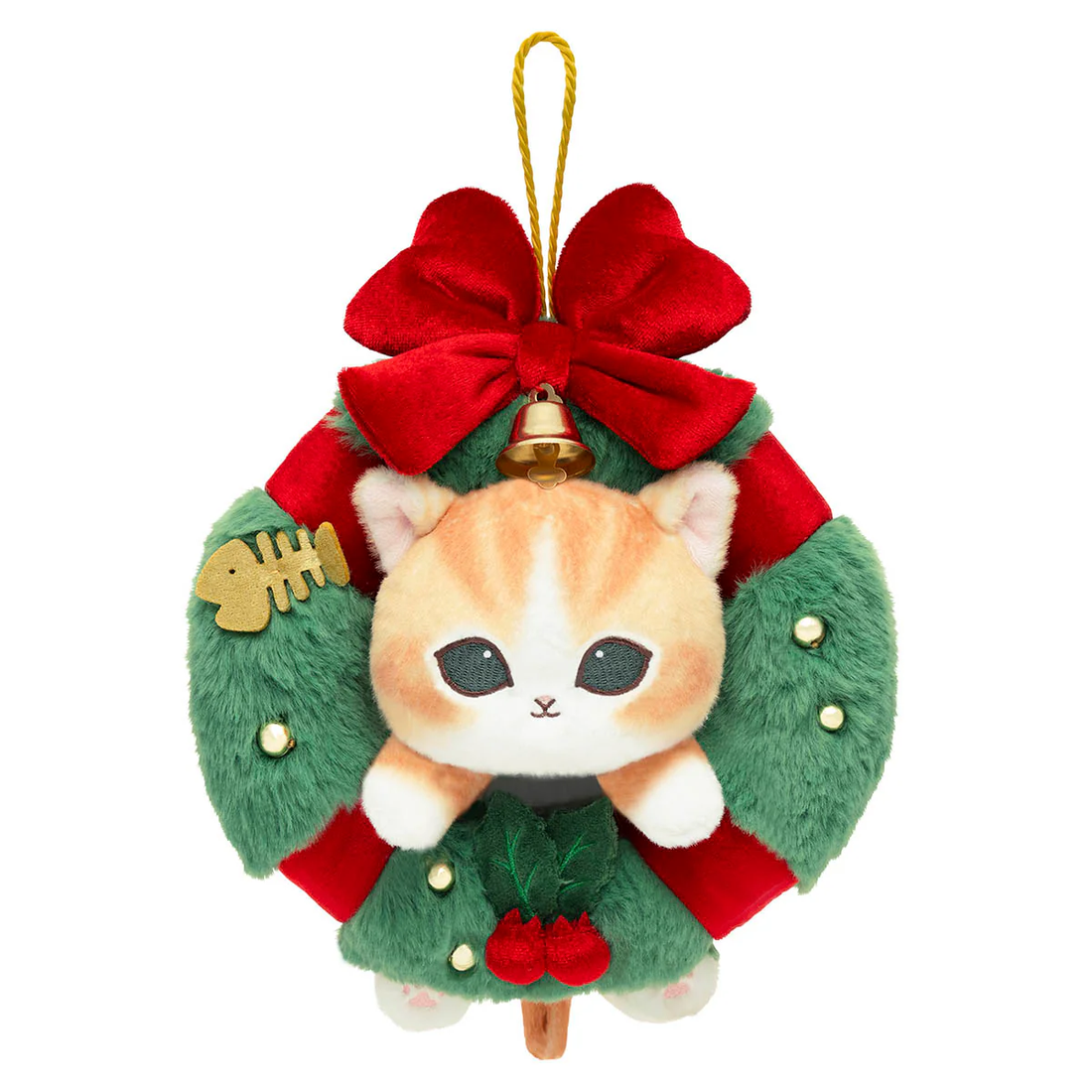 【limit 1】Mofusand Christmas Wreath Cat with Bell Mascot Holder /Plush Keychain|260×200×240mm approx.