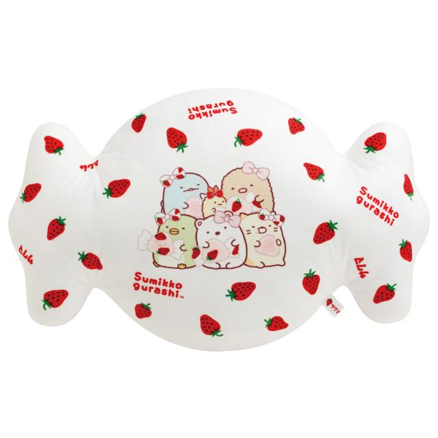 Sumikko gurashi角落生物|San-X Die-cut Cushion Sakuma Strawberry Milk Candy草莓奶糖系列糖果造型抱枕/靠垫|约90×130×85mm