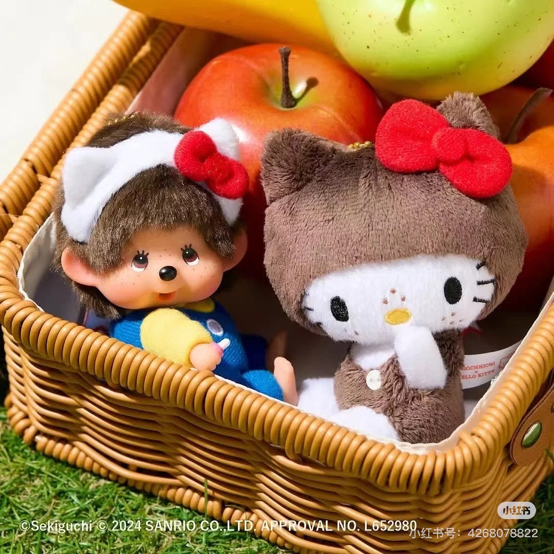 Monchhichi|Hello Kitty x Monchhichi Big Face (SS) Keychain Plush Toy|H12 x W7.5 x D6cm approx.