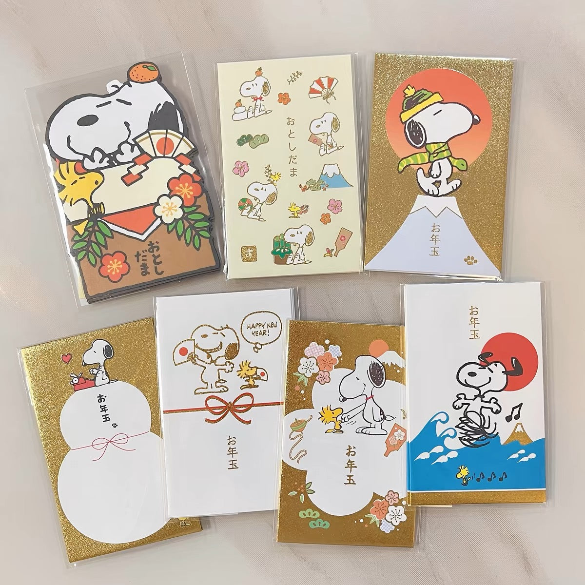 SNOOPY史努比|Peanuts蛇年豪华金色新年贺卡信封红包套装/3枚入|约105×65mm