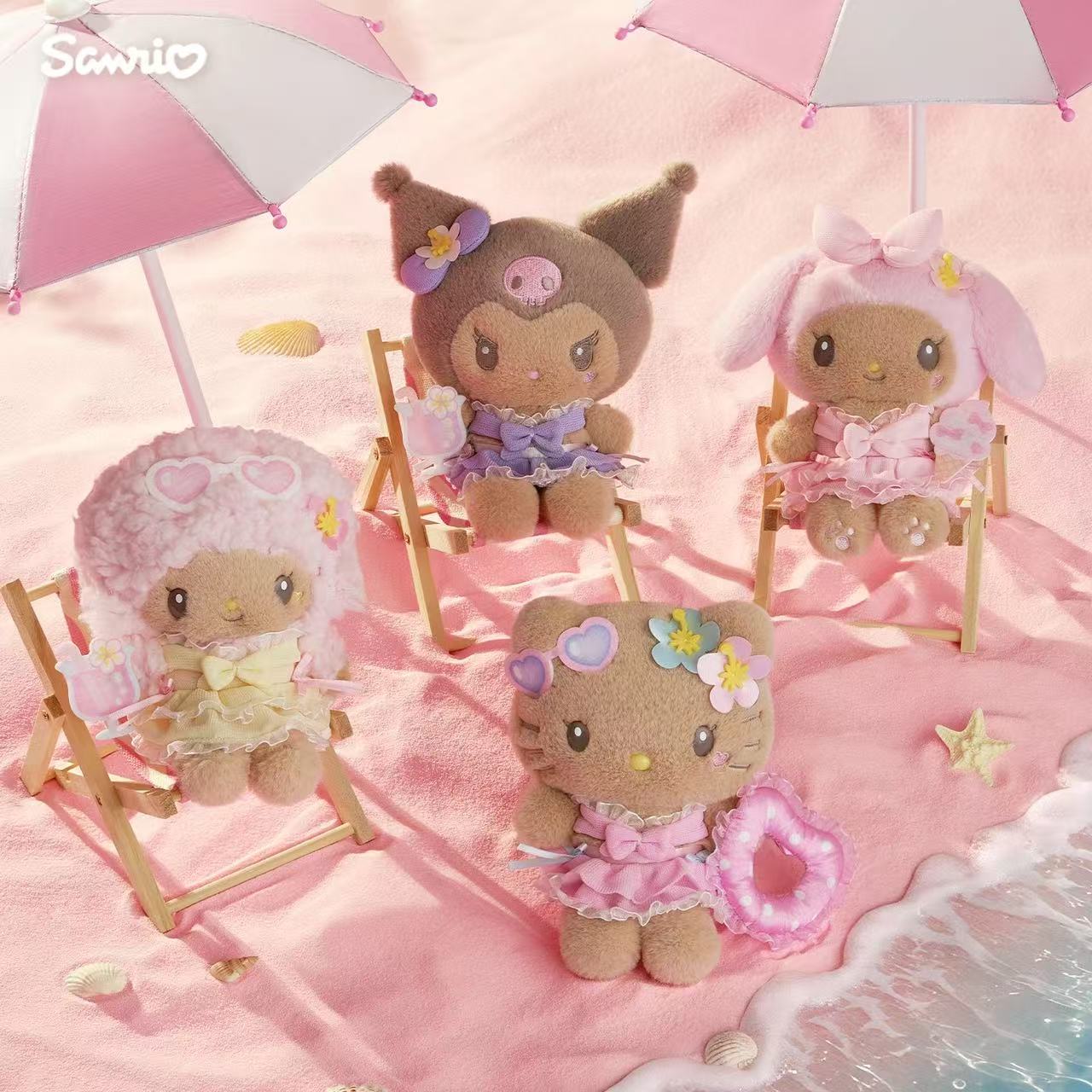 Sanrio|Sparkling Summer Pool Tan Sunburned Mascot Holder /Plush Keychain|80×30×15mm approx.