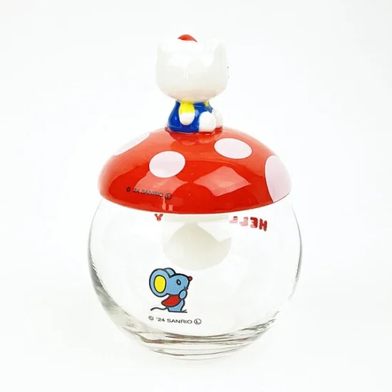 Sanrio三丽鸥|Small Item Organizer Hello Kitty 凯蒂猫透明玻璃蘑菇盖罐子/首饰收纳|约Φ10×H12(cm)