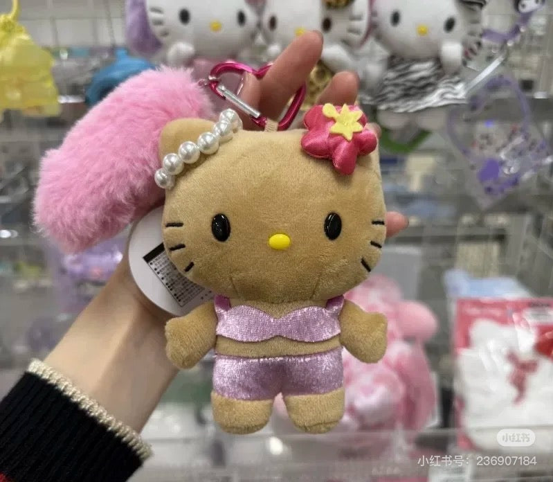 Hello Kitty凯蒂猫|Sanrio Mascot Keychain with Tail / Gogo Gal Collection Leopard毛茸茸尾巴系列爱心扣豹纹凯蒂猫玩偶挂件/包挂|约9.5×5.5×13.5cm