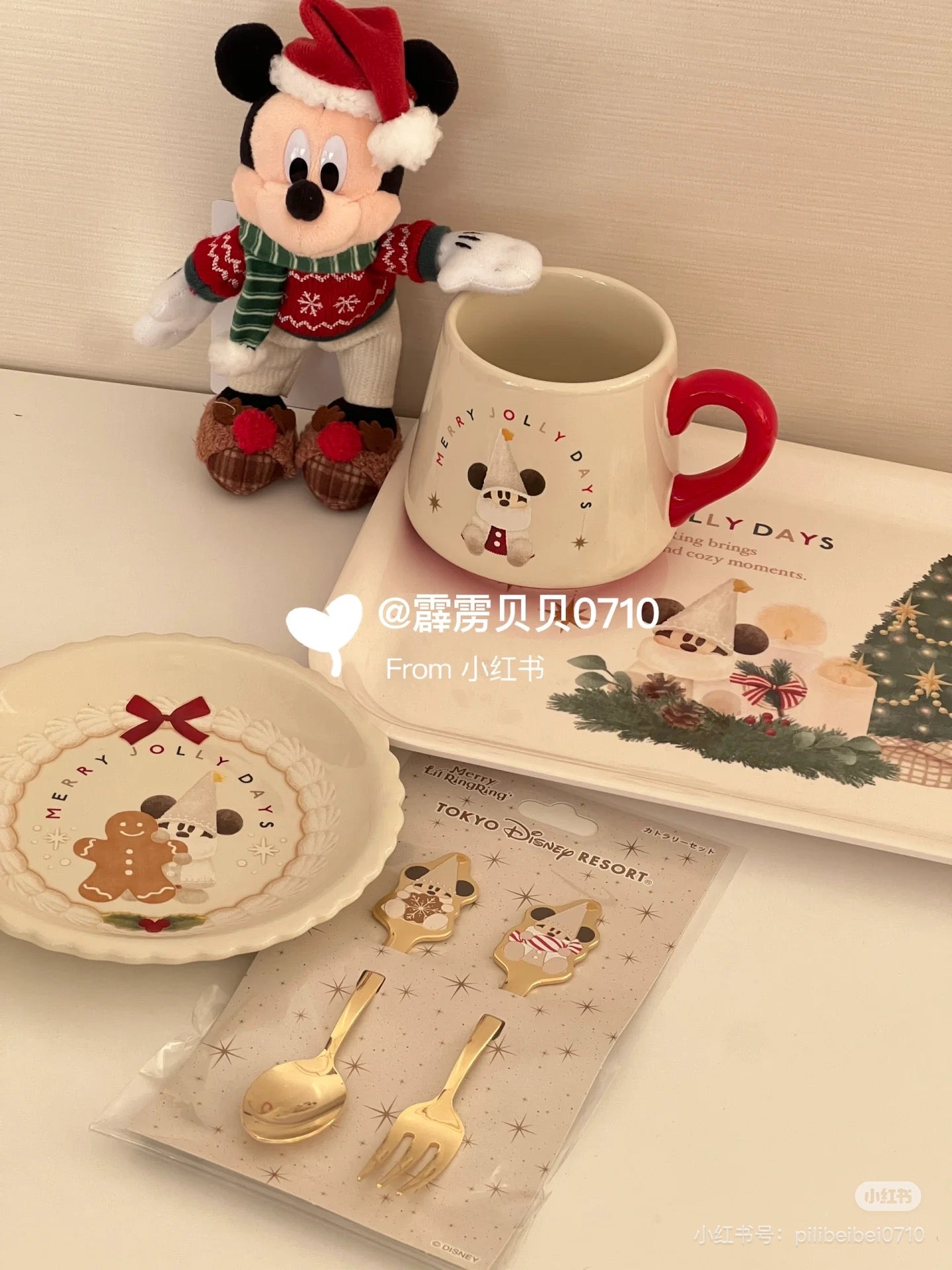 Disney迪士尼 |Merry Lil RingRing Mickey东迪2024圣诞精灵妖精米奇系列可爱图案金色叉勺餐具套装