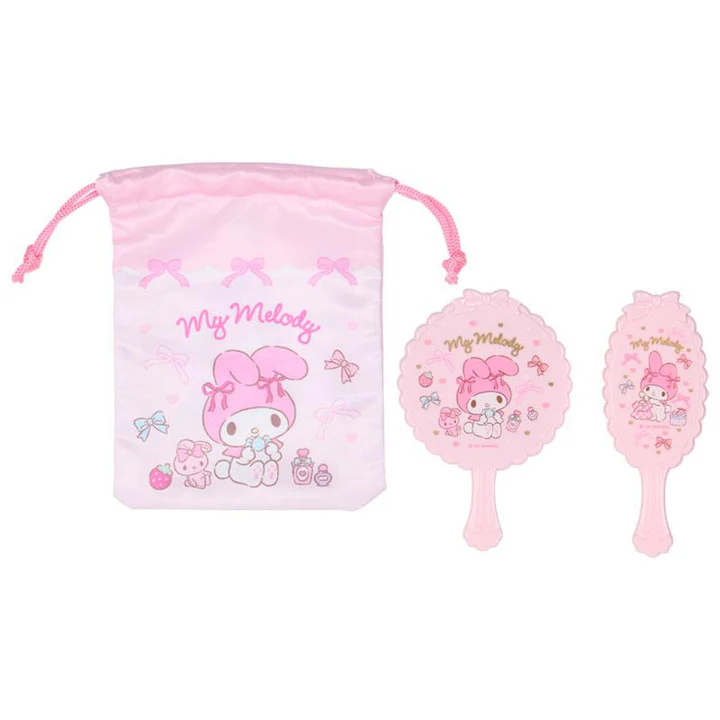 Sanrio|Mirror & Hairbrush Set with Pouch Set|8×0.8×12cm approx.