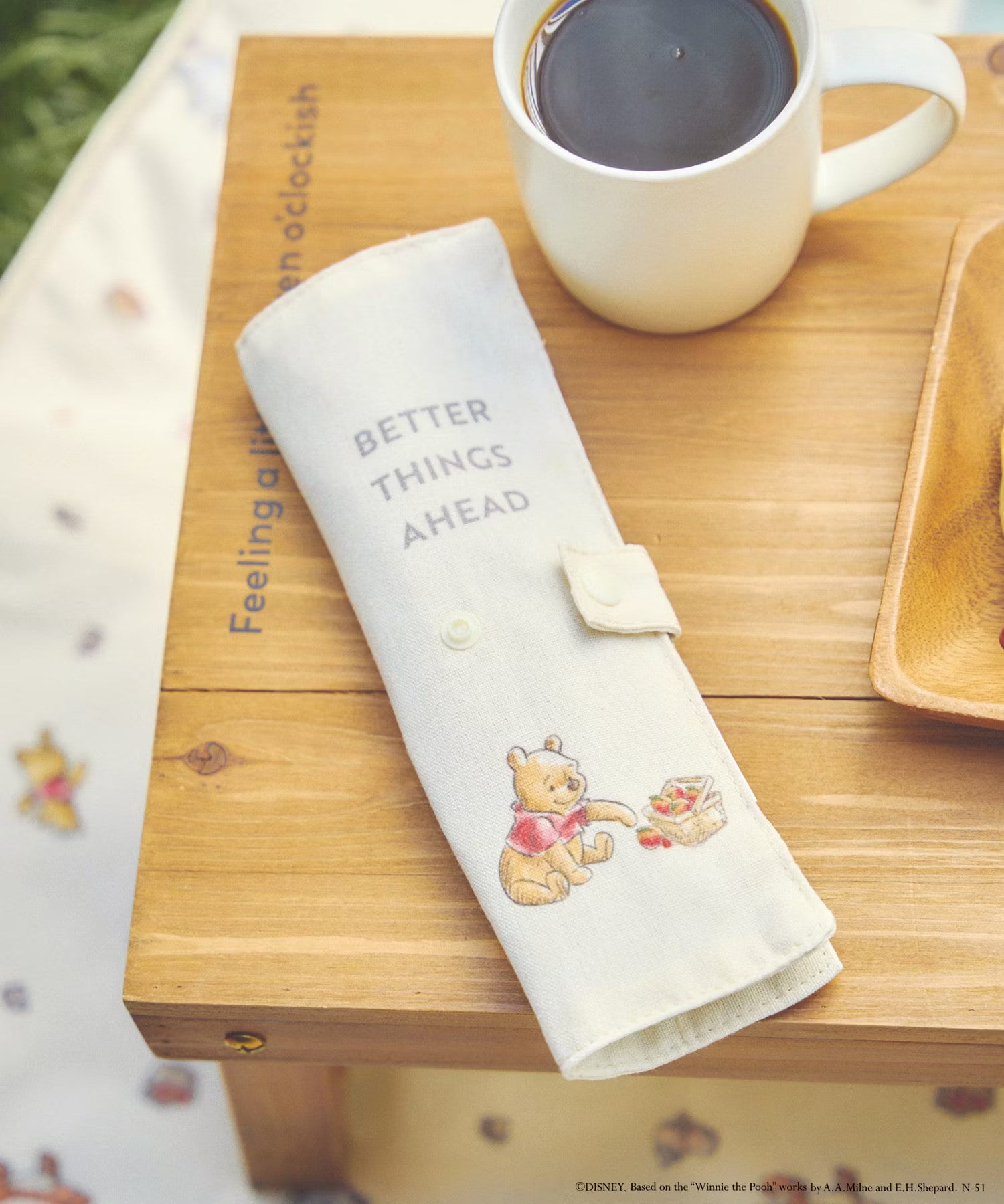 Disney|winnie the pooh噗噗餐具便携收纳包/防水内里/易清洁|約幅8×高さ23.5cm