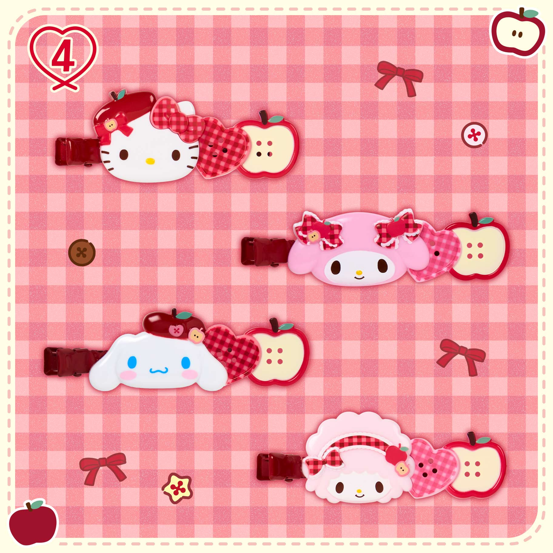 Sanrio|Autumn Apple Gingham Red Hair Clip|7×1.2×2.5cm approx.