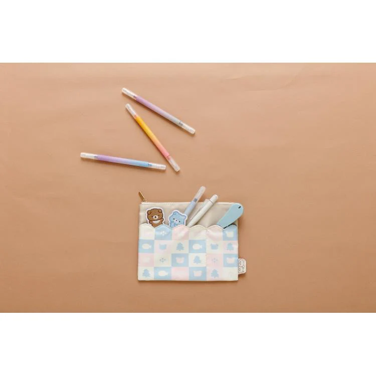 Rilakkuma轻松熊|AoKogu no Otomari - Flat Pouch San-X 新角色蓝小狼&小棕熊温馨过夜系列刺绣图案拉链零钱包/卡包/收纳包|约150mm x 185mm