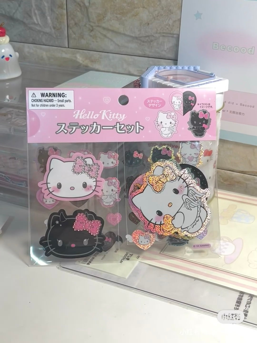 Hello kitty凯蒂猫|Sanrio Hello Kitty Bangs Clip/ Angel and Little Devil天使恶魔镭射模切贴纸|共29张