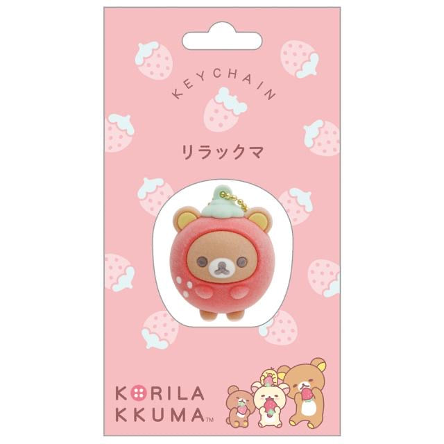 Rilakkuma轻松熊|草莓日系列植绒立体小挂件|約H120×W80×D45mm