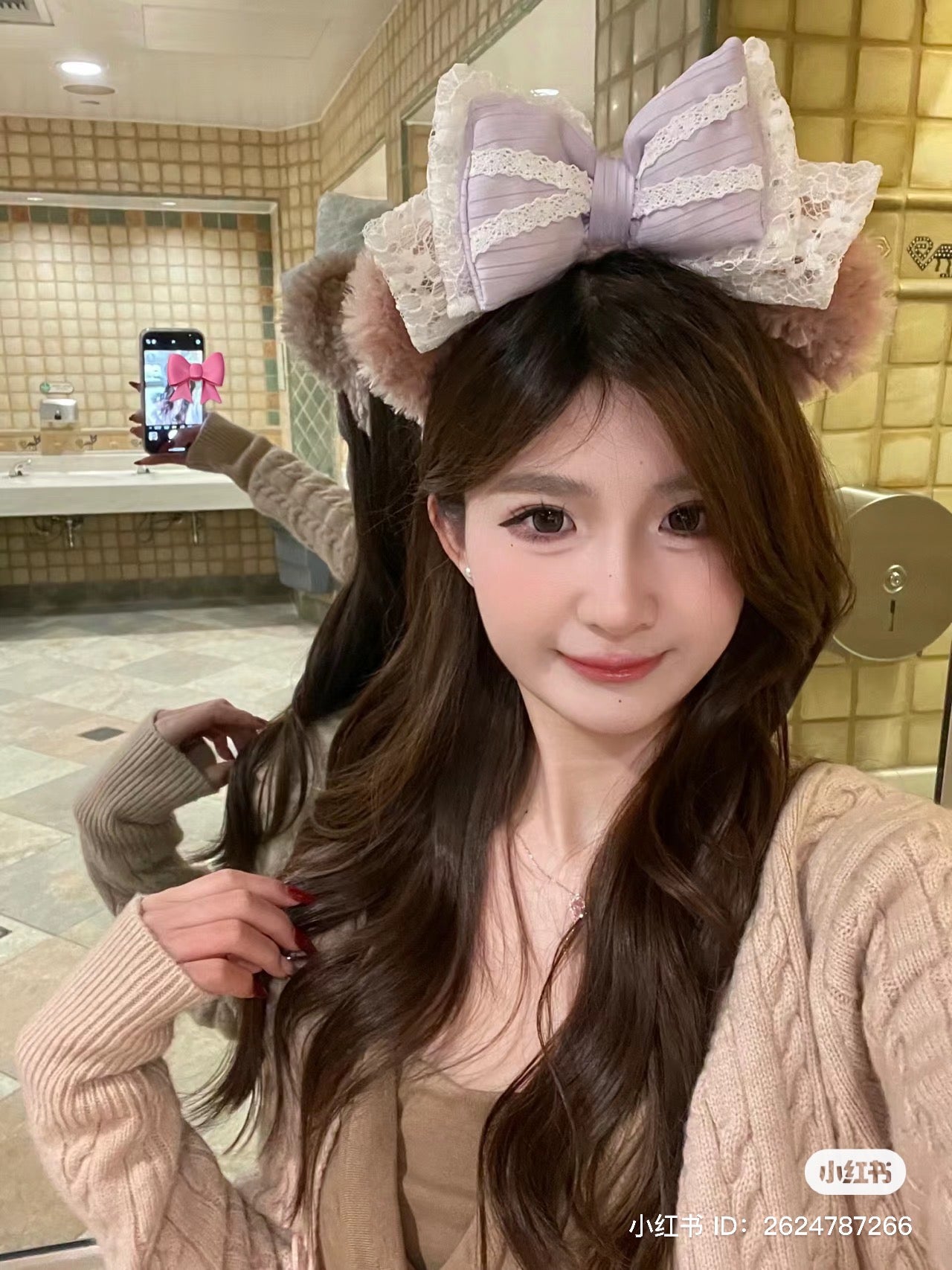 Disney SH|春日达菲和朋友们系列雪莉玫/玫玫淡紫色蕾丝蝴蝶结发箍