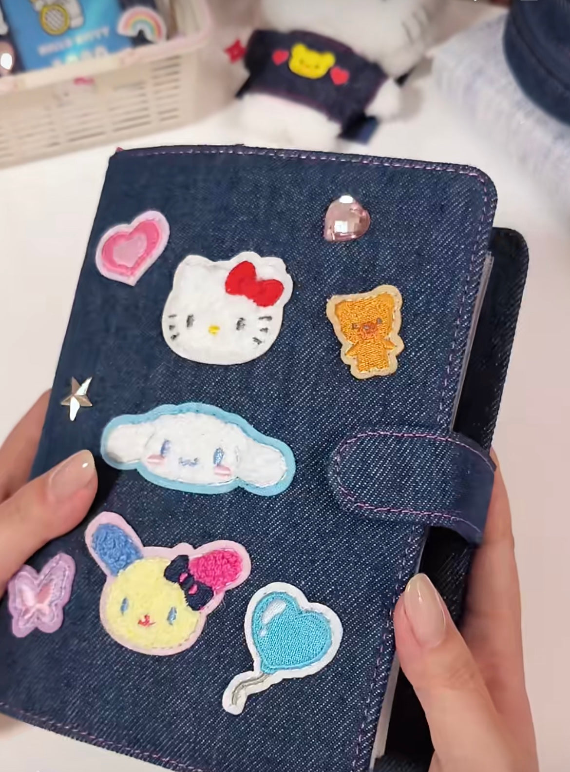 Sanrio三丽鸥|Binder Characters 6-Hole A6 Notebook Size Card Storage Clear 2-Tier Pocket/Denim Patch牛仔丹宁贴布系列活页相册/卡片收纳册/正反面不同图案|约21.2 x 20.0 x 5.2cm