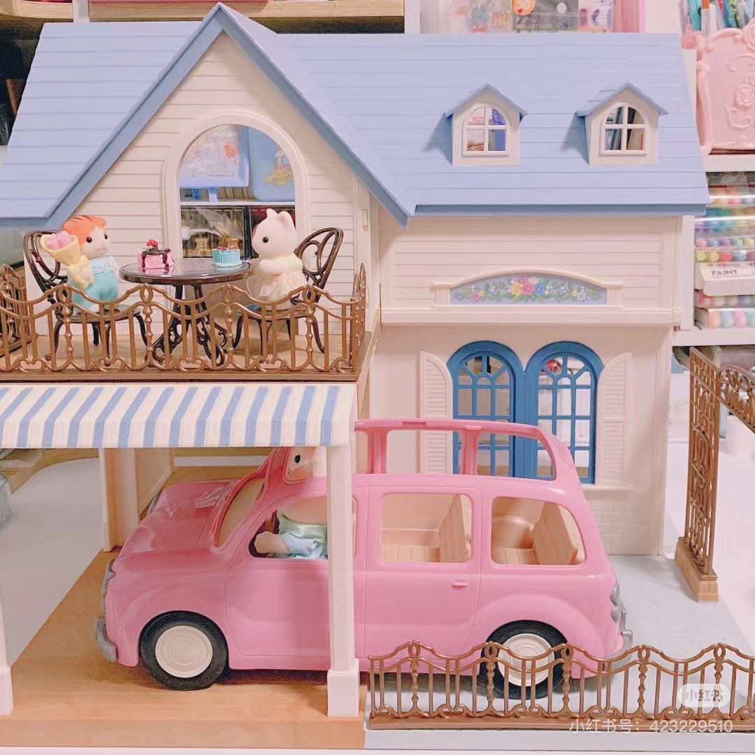 SylvanianFamilies森贝儿家族|Courtyard Home Gift Set-Floral Cat蓝色度假别墅+丝绸猫套组/玩具/过家家5609