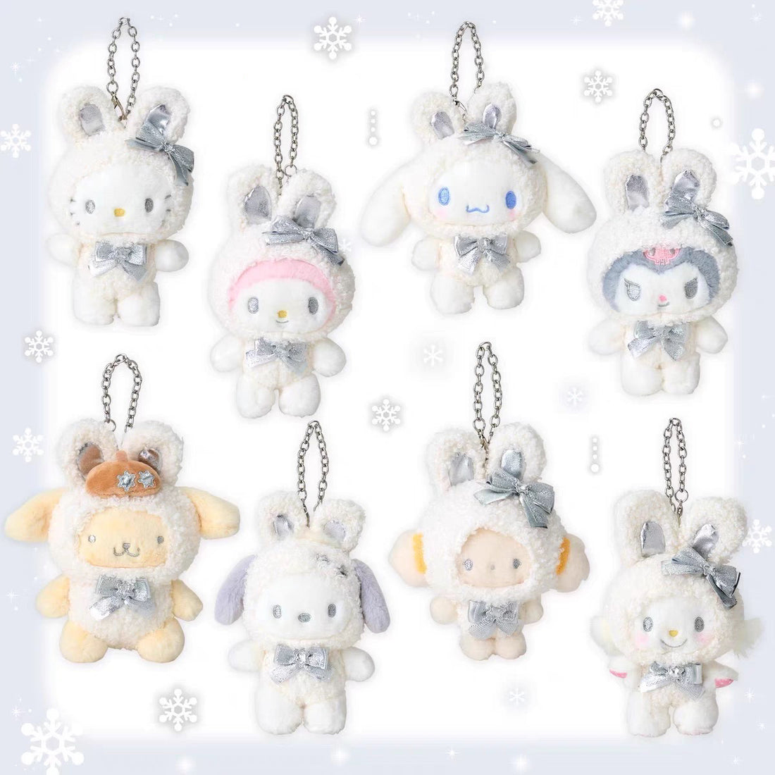 Sanrio三丽鸥|Mascot Charm / Fluffy Snow Rabbit冬日毛茸茸银白初雪小兔系列可爱角色玩偶挂件/包挂|约10×4×16.5cm
