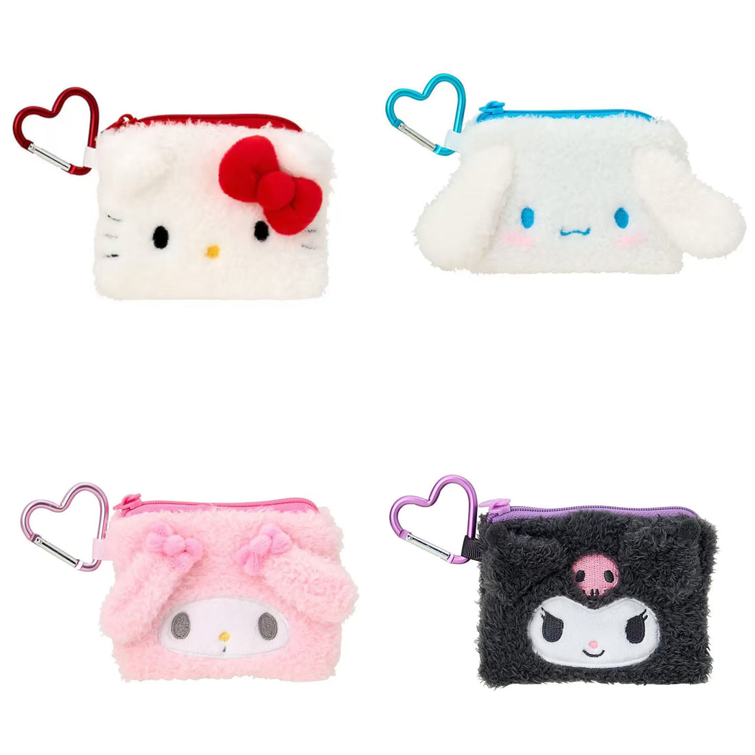 Sanrio|Fluffy Face Mascot Mini Pouch with Carabiner|11×1.5×8.5cm approx.