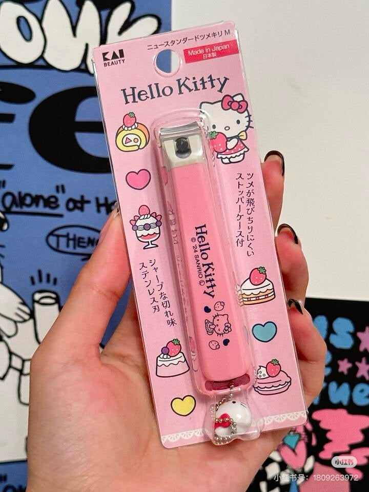KAI贝印|Hello Kitty Nail Clipper - M凯蒂猫大头吊饰不锈钢指甲钳M号/防飞溅|约93x20x22mm