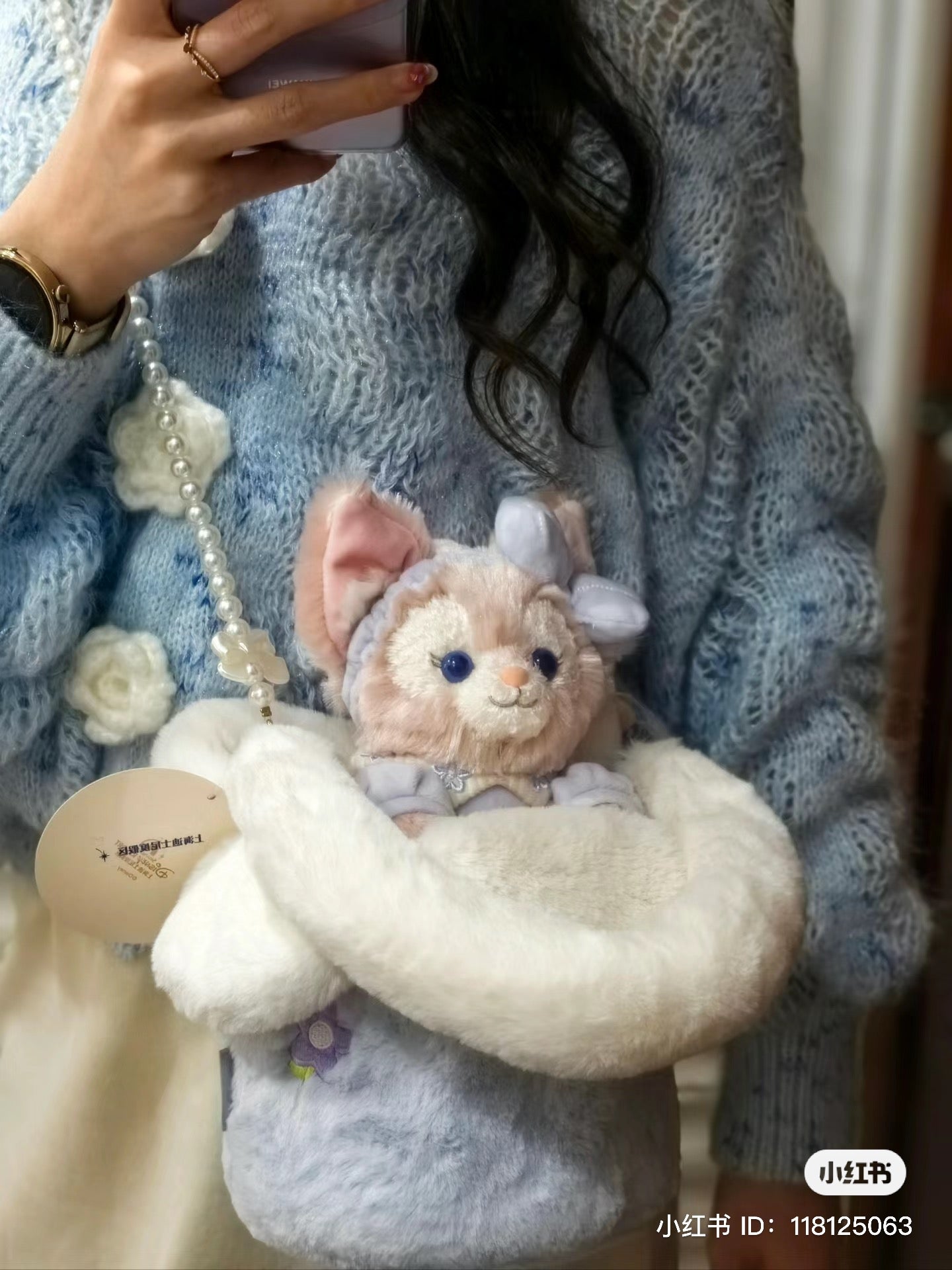 Disney SH|懒懒系列贝儿超柔软毛茸茸玩偶花朵包/水桶包/也可斜背/挺耐装