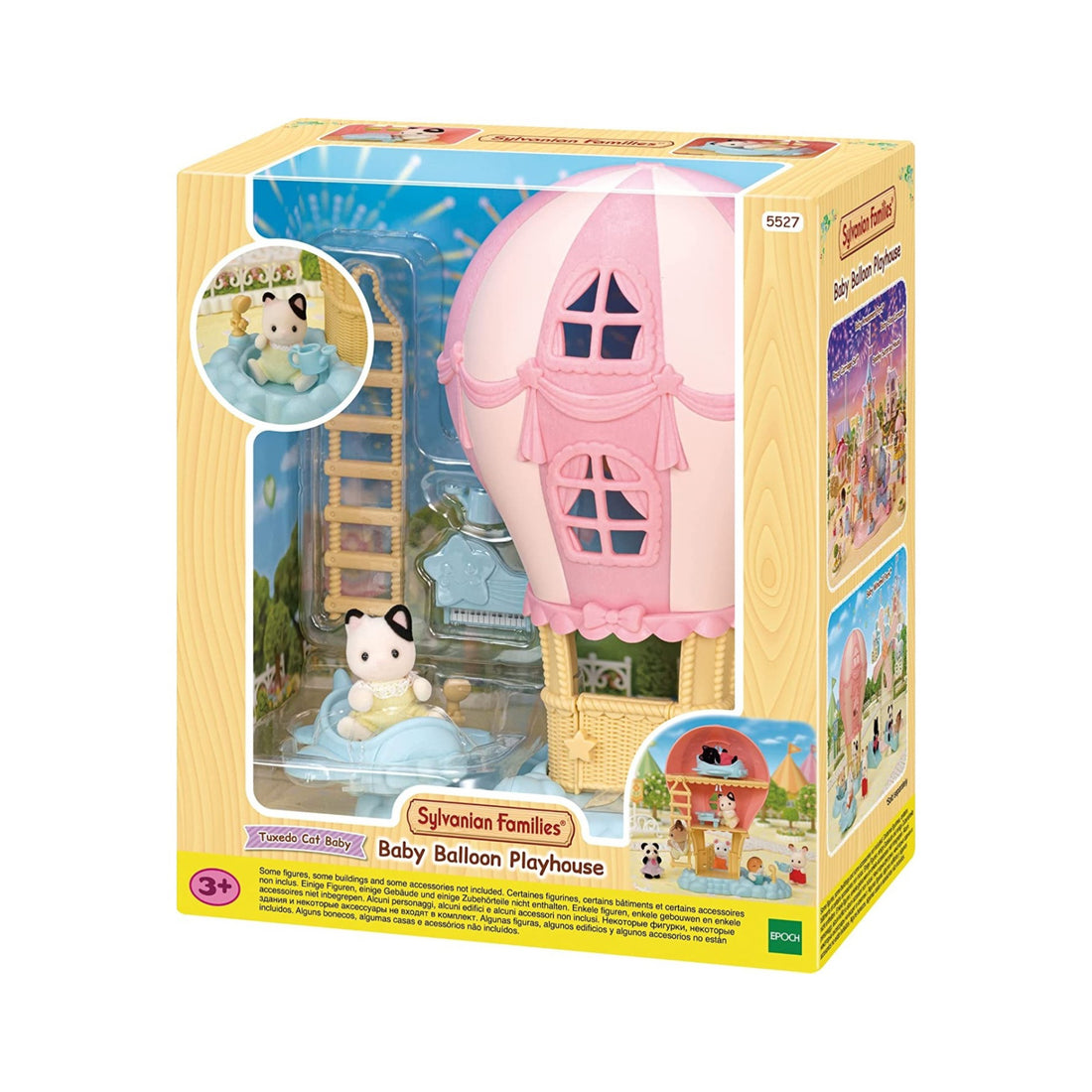 SylvanianFamilies森贝儿家族|Baby Balloon Playhouse-Charcoal Cat木炭猫宝宝+梦幻气球城堡游乐园系列热气球套组5527