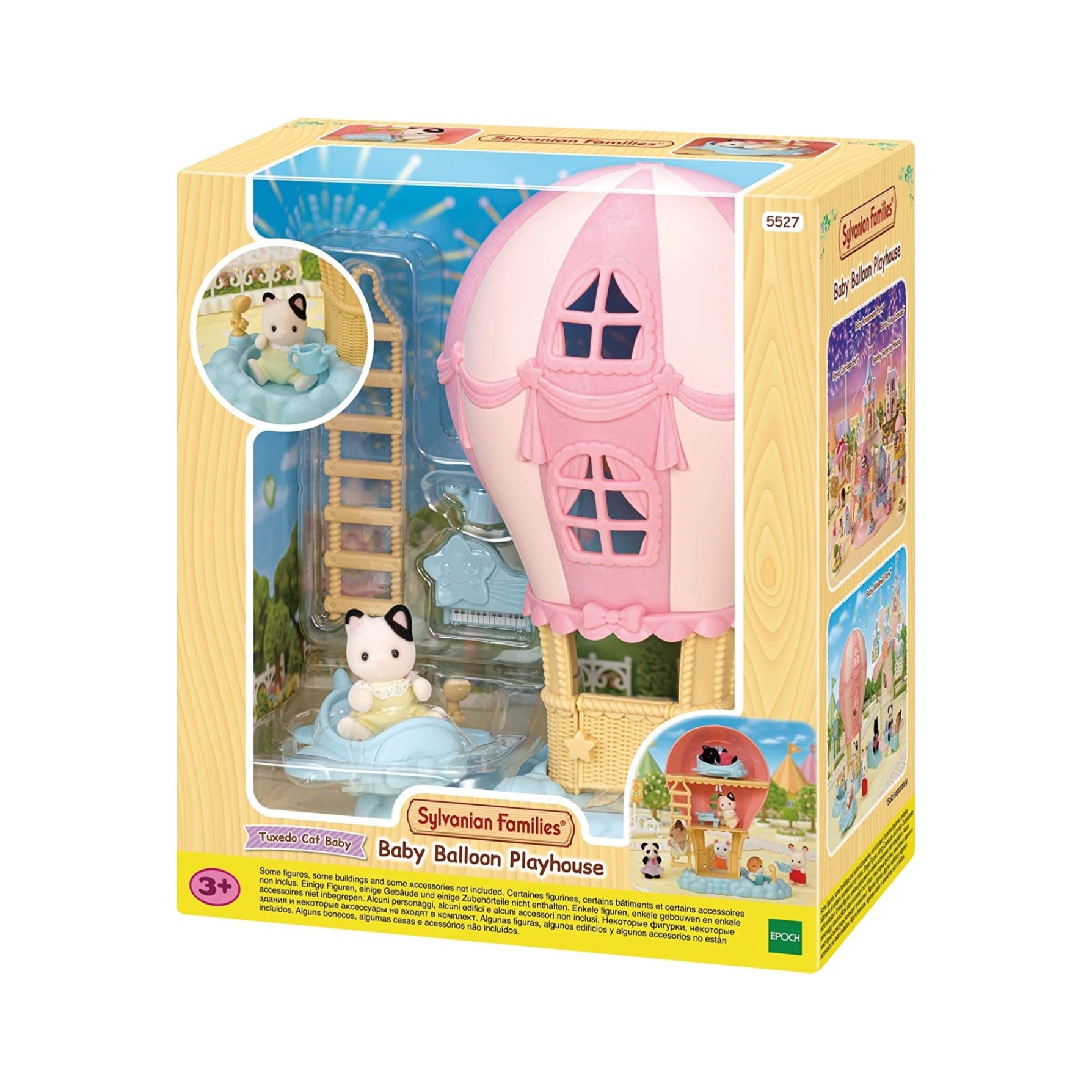 SylvanianFamilies森贝儿家族|Baby Balloon Playhouse-Charcoal Cat木炭猫宝宝+梦幻气球城堡游乐园系列热气球套组5527