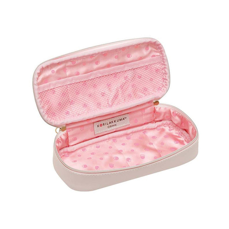 Rilakkuma轻松熊|草莓日系列皮质感化妆包/笔袋/收纳包/草莓拉链头|约50×210×100mm