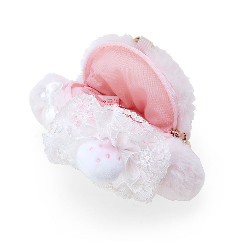 Sanrio|美乐蒂生日限定淡雪白莓系列爱心扣毛茸茸角色大头小包|约14 x 6 x 11 cm