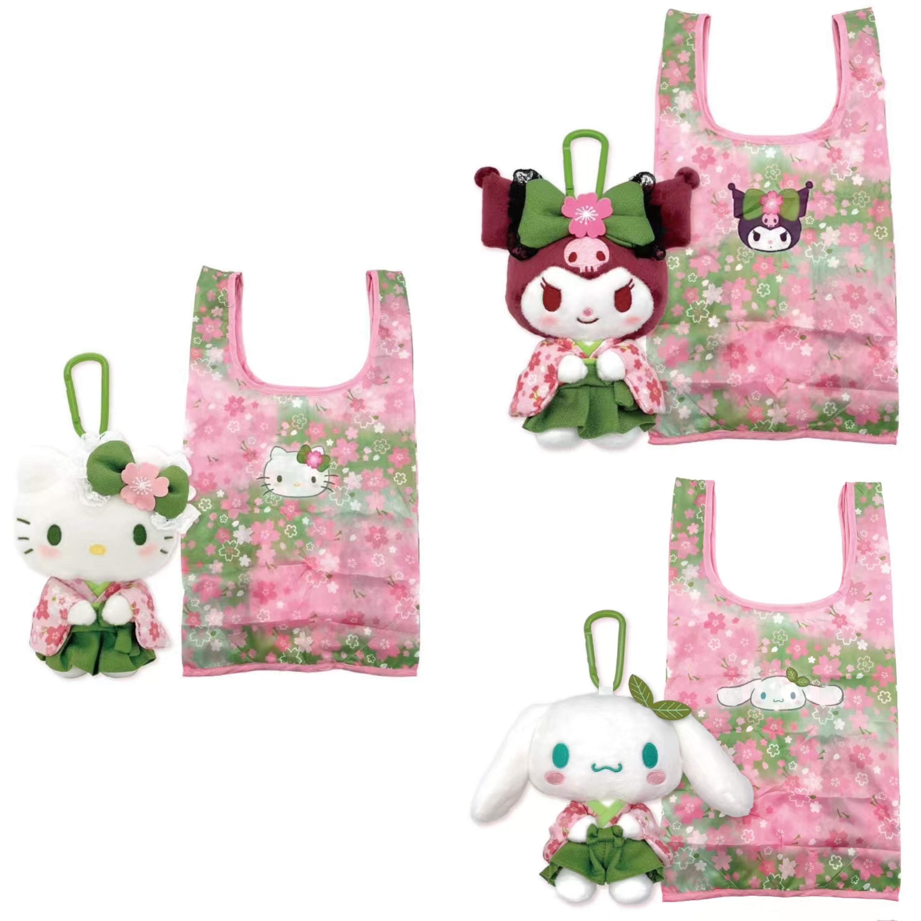 Sanrio|Matcha Sakura Kimono Eco Shopping Bag & Mascot Plush|270×480×160mm approx.