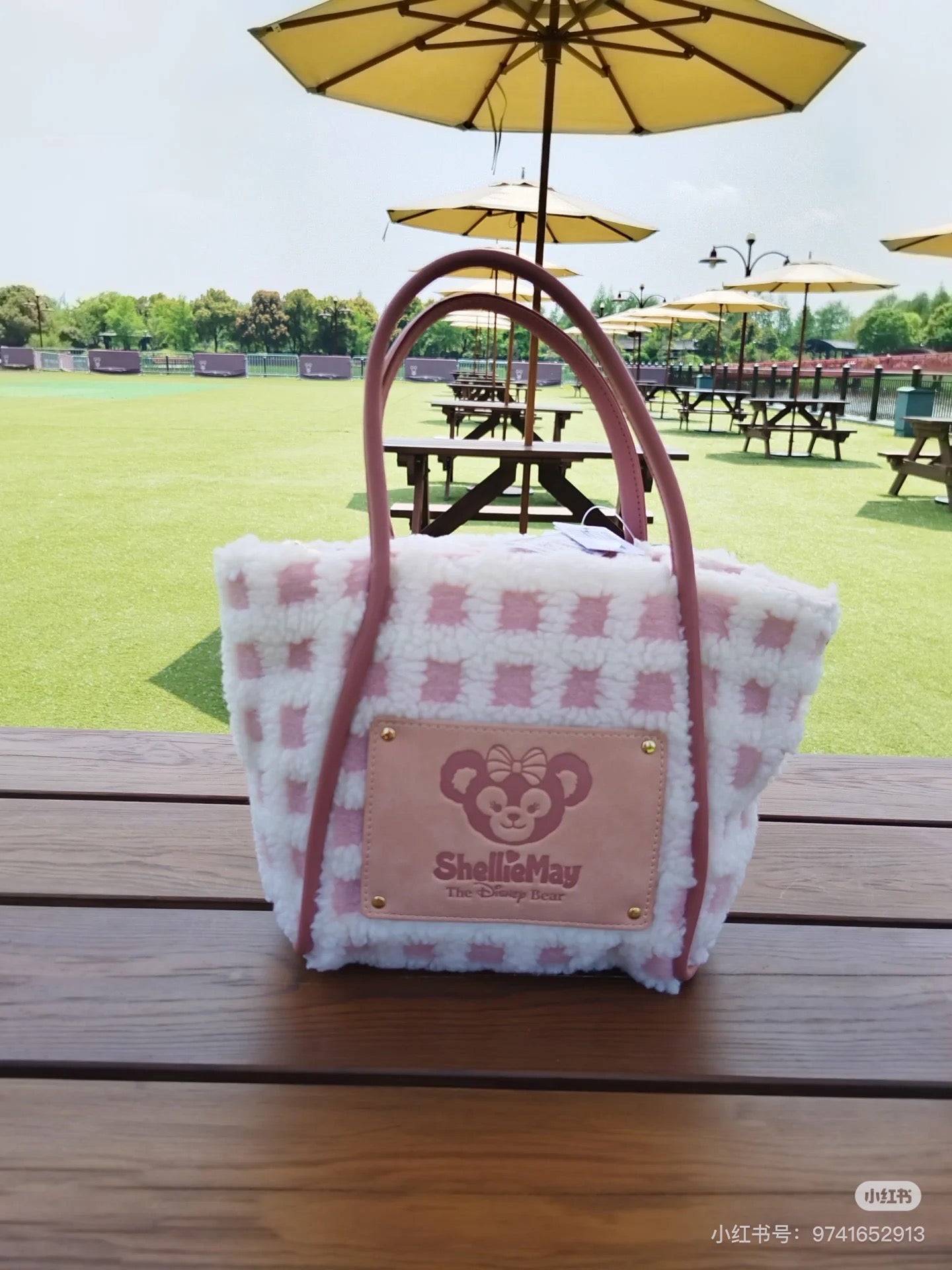 Disney SH|Duffy达菲/ShellieMay雪莉玫格子绒面手拎/斜挎包包/含超可爱大脸包挂