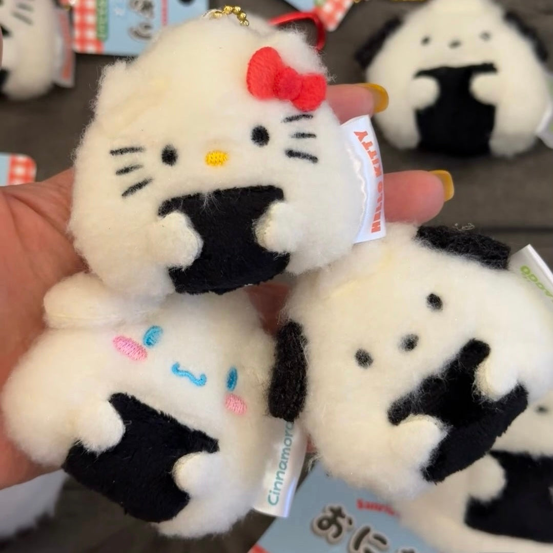 Sanrio三丽鸥|Mascot Mini Pouch with Carabiner / Rice Ball饭团毛绒登山扣零钱包挂件/包挂|约75×80×40mm