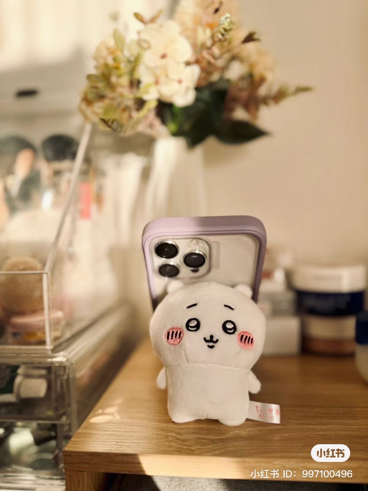 Chiikawa 吉伊卡哇|毛茸茸角色可旋转/可拆卸手机支架|約H90×W75×D50mm